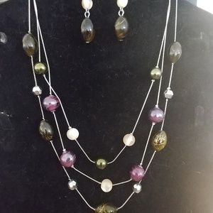 Earring /necklace set.  Purple/olive green